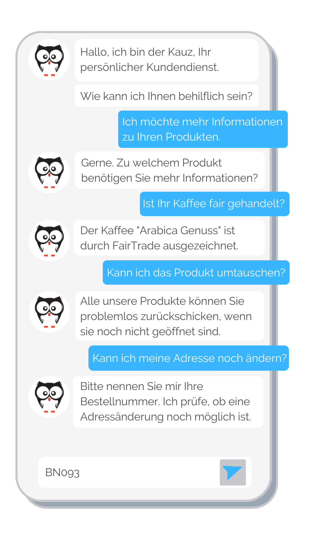 Beispieldialog Kauz Chatbot Kundenservice